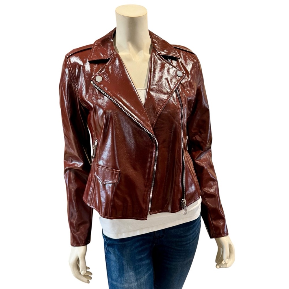 Faux Patent Leather Moto Jacket - Picture 9 of 16